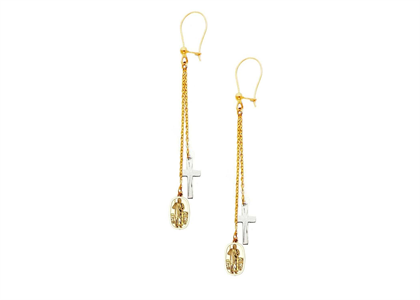 Two Tone Plated Saint Jude Dangler Cross Earring